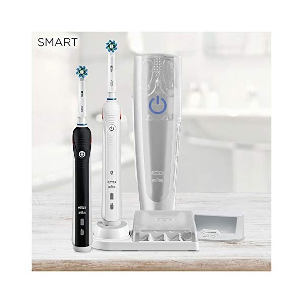 Oral-B Smart 5 Duopack Brosse À Dents Électrique Rechargeable Avec 2 Manches Connecté Bluetooth Et 2 Brossettes, Noir Et Blan