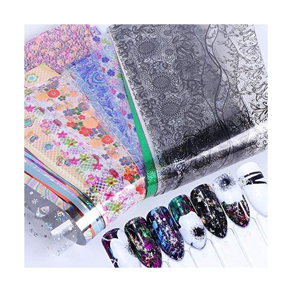 50 Types Sets Laser Nail Foils Gradient Étoilé Papier Fleur Dentelle Autocollant Manucure Adhésif Wraps Nail DIY Polonais Déc