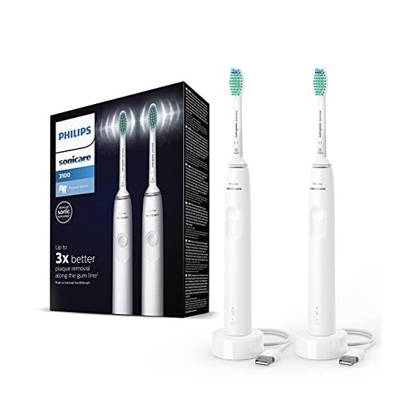 Philips Sonicare Série 3100 Brosse à dents électrique sonique avec capteur de pression intégré, Rose pastel et Noir modèle H