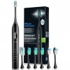 Brosse à dent électrique Brosse a dent Electrique Sonique Rechargeable avec 6 têtes de Brosse de Rechange, 5 modes et 3 Inten