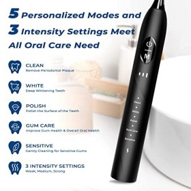 Brosse à dent électrique Brosse a dent Electrique Sonique Rechargeable avec 6 têtes de Brosse de Rechange, 5 modes et 3 Inten