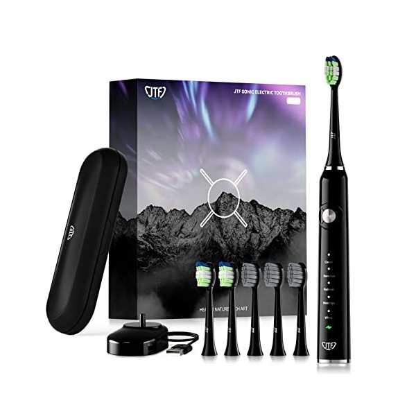 JTF Brosse À Dent Électrique Sonique Adultes avec 6 Têtes de Brosse