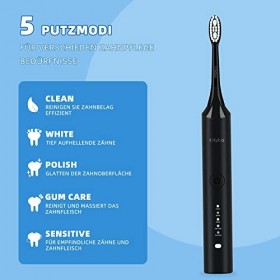 Olybo - Brosse à dents électrique - Avec technologie sonique, 5 modes, 6 têtes de rechange et étui de voyage