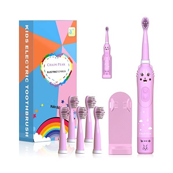 Brosse à dents rechargeable pour enfants, brosse à dents électrique sonique pour enfants de 3 à 12 ans, rappel de 30 secondes