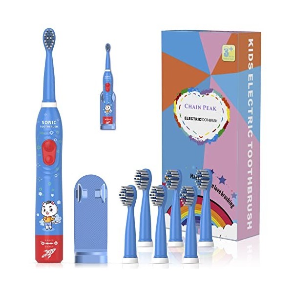 Brosse à dents rechargeable pour enfants, brosse à dents électrique sonique pour enfants de 3 à 12 ans, rappel de 30 secondes