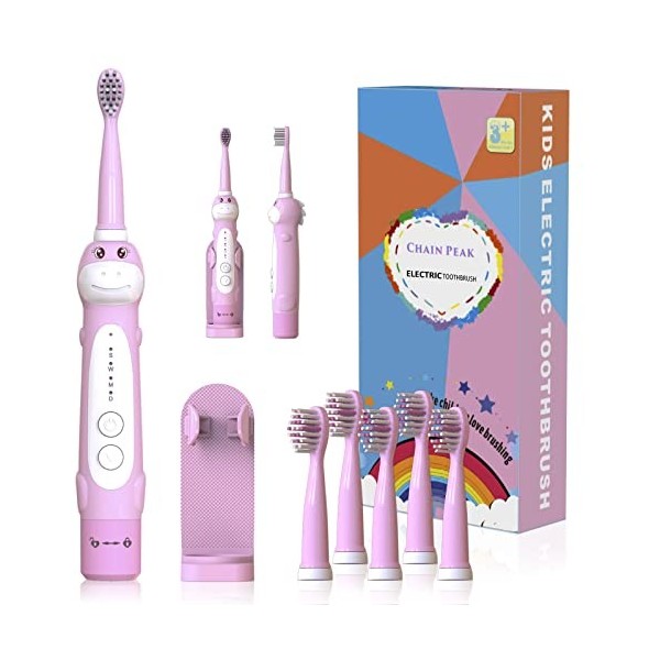 Brosse à dents rechargeable pour enfants, brosse à dents électrique sonique pour enfants de 3 à 12 ans, rappel de 30 secondes...