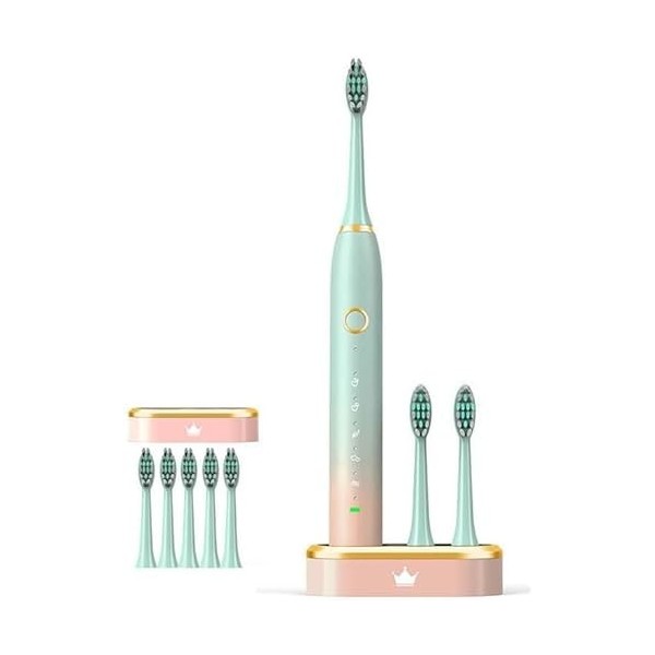 Brosse à Dents éLectrique Sonique Pour Adultes Avec 5 TêTes De Brossage Et Station De Chargement Brosse à Dents éLectrique Re