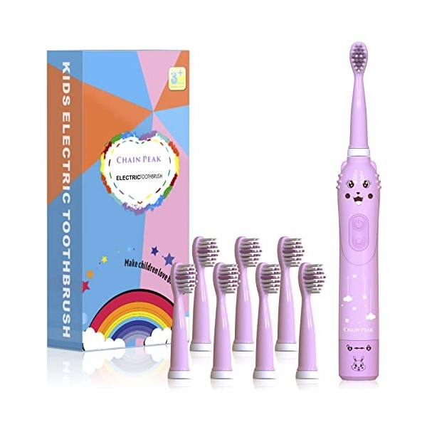 Brosse à dents électrique rechargeable pour enfants, brosse à dents sonique de dessin animé pour enfants de 3 à 12 ans, rappe