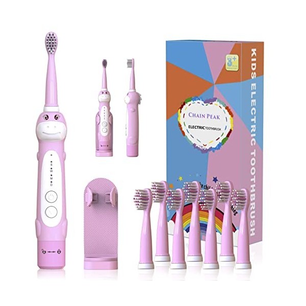 Brosse à dents électrique rechargeable pour enfants, brosse à dents sonique de dessin animé pour enfants de 3 à 12 ans, rappe