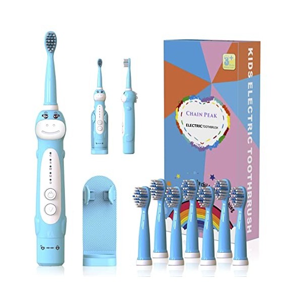 Brosse à dents électrique rechargeable pour enfants, brosse à dents sonique de dessin animé pour enfants de 3 à 12 ans, rappe