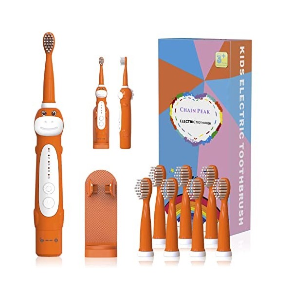 Brosse à dents électrique rechargeable pour enfants, brosse à dents sonique de dessin animé pour enfants de 3 à 12 ans, rappe