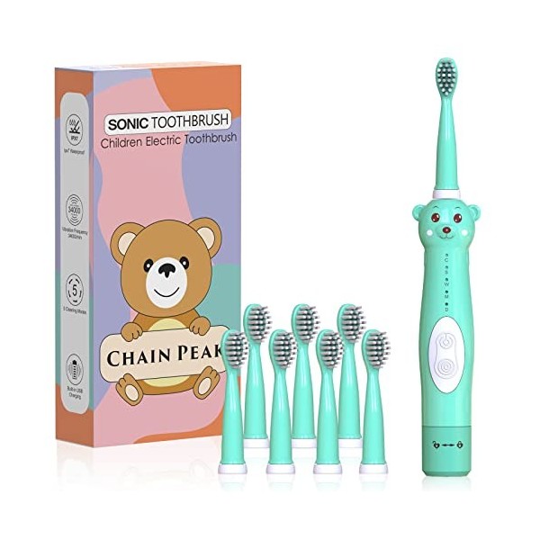 Brosse à dents électrique rechargeable pour enfants, brosse à dents sonique de dessin animé pour enfants de 3 à 12 ans, rappe