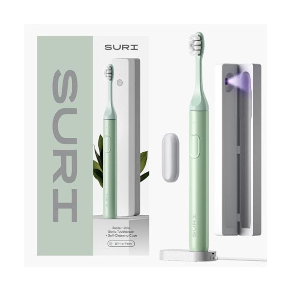 SURI Brosse à dents Sonic durable,Brosse à dents électrique fine et puissante,Tête végétale recyclable,2 modes,Avec étui de n