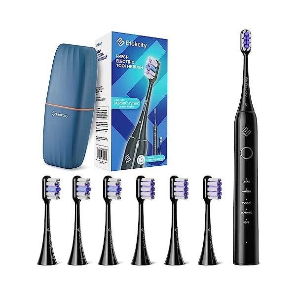 Etekcity Brosse à dents électrique sonique pour adultes et enfants, mode dapprentissage pour débutants avec 6 têtes de bross