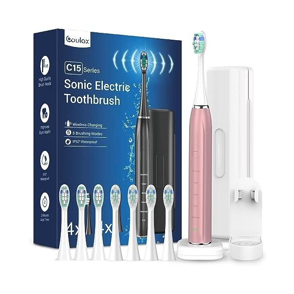 Sonic Brosse à dents électrique sonique - Brosse à dents électrique de voyage - Brosse à dents électrique Shcall - Avec 8 têt