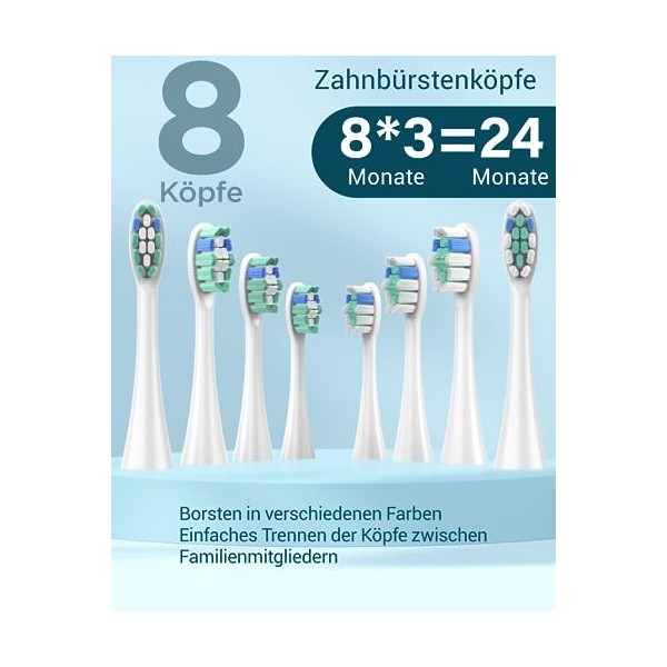 Sonic Brosse à dents électrique sonique - Brosse à dents électrique de voyage - Brosse à dents électrique Shcall - Avec 8 têt