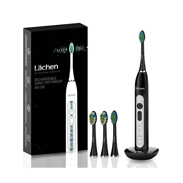 Lächen Brosse à dents électrique sonique avec 4 brossettes et minuterie, 3 modes et 3 niveaux de vibrations avec sac de voyag