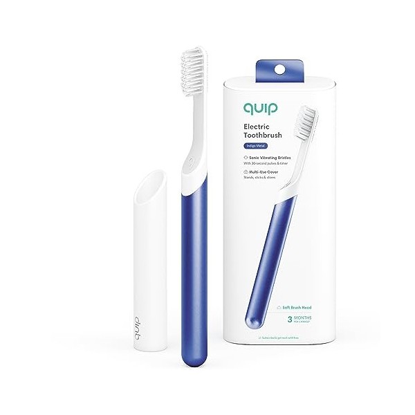 quip Brosse à dents électrique pour adulte - Sonic avec housse de voyage et support miroir, poils doux, minuteur et poignée e