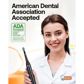 Brosse à dents électrique sonique noire pour adultes Bitvae avec 8 têtes de brosse à dents, 4 heures de charge, 30 jours dut