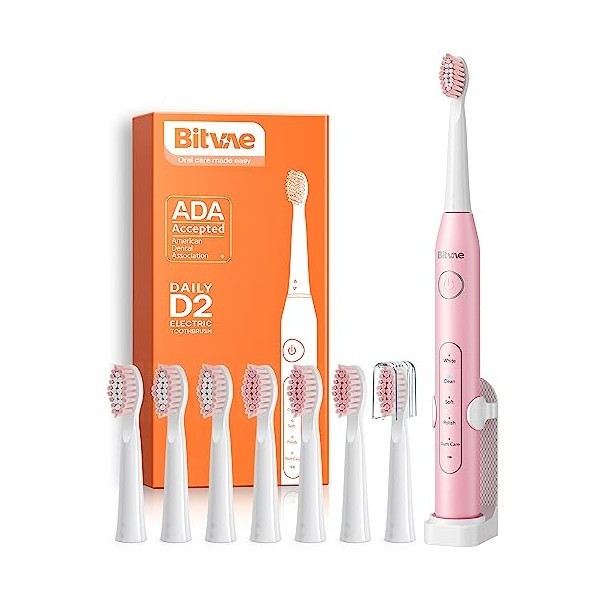 Bitvae D2 Brosse à dents électrique, 2 x Brosses à Dents à Ultrasons pour Adultes et Enfants, 8 têtes de Brosse à Dents et 5 