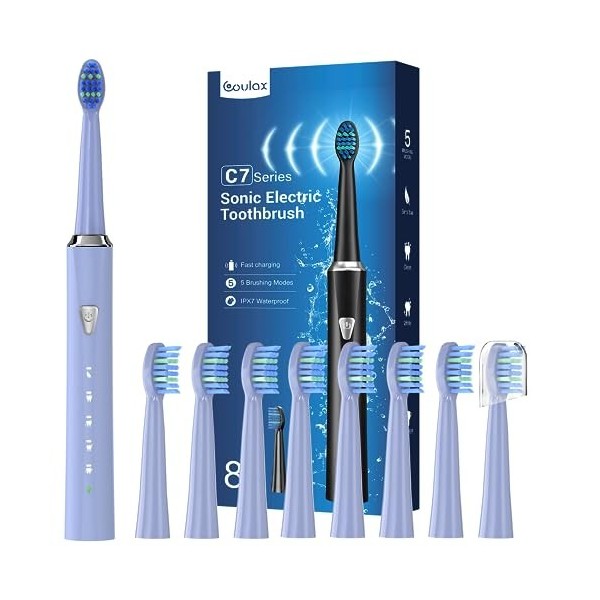 Sonic Brosse à dents électrique pour adultes et enfants – Brosse à dents sonique rechargeable avec 8 têtes de brosse, 120 jou