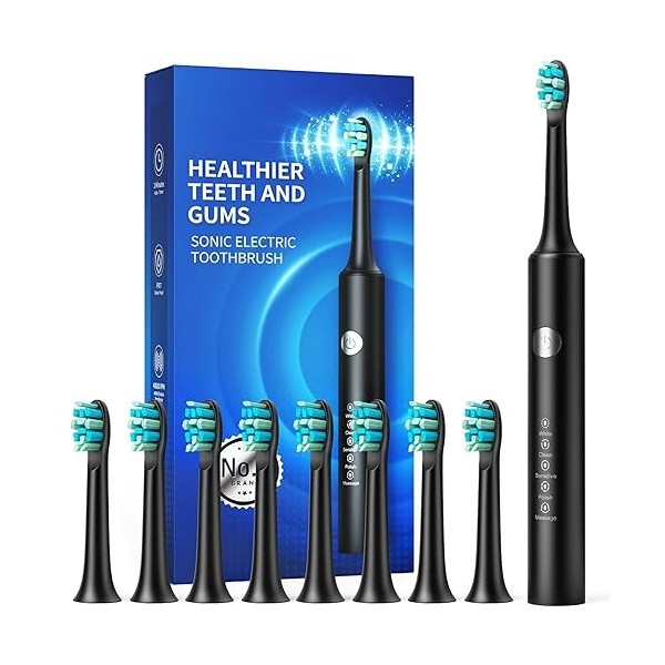 Brosses à dents électriques pour adultes - 8 têtes de brosse, charge rapide de 4 heures et 60 jours - Brosse à dents électriq