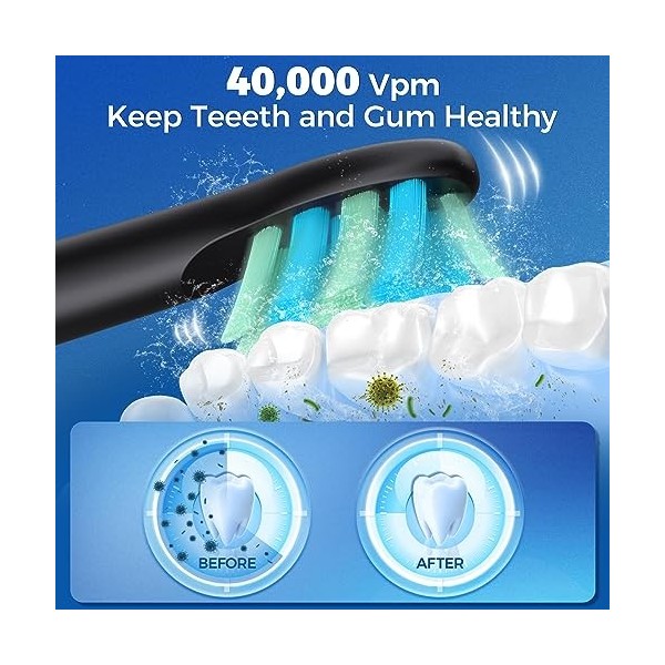 Brosses à dents électriques pour adultes - 8 têtes de brosse, charge rapide de 4 heures et 60 jours - Brosse à dents électriq