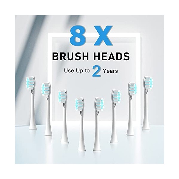 HAXAYOLO Brosse à dents électrique rechargeable avec 8 têtes de brosse pour adultes et enfants, brosse à dents blanchissante 