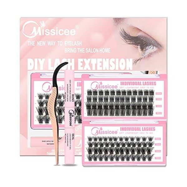 Faux Cils Individuel, Missicee Extension Cils Kit Volume Russe Réutilisable Cils individuels Avec 240 Pcs 10D/20D 8-12mm Clus