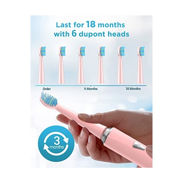 Brosse à Dents Électrique Soniques pour Adultes Enfants - Brosses à Dents Électriques avec 6 Têtes, 5 Modes et Support, Étui 