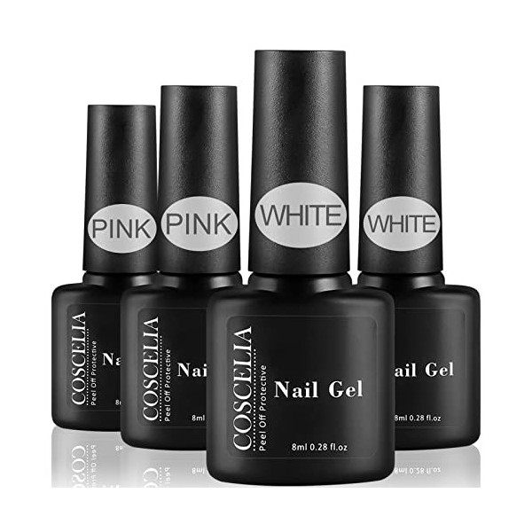 COSCELIA 4 pcs Protecteur Vernis Ongles Gel Peel Off Liquide Latex Amovible Anti-débordement Protection des Doigts et de la P