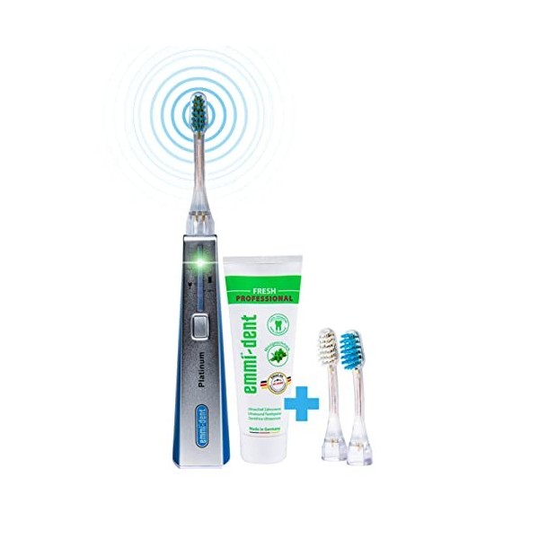 emmi®-dent Platinum Brosse à Dents Électrique à Ultrasons kit de Base Bleu I Idéal pour Dents et Gencives Sensibles I Bross