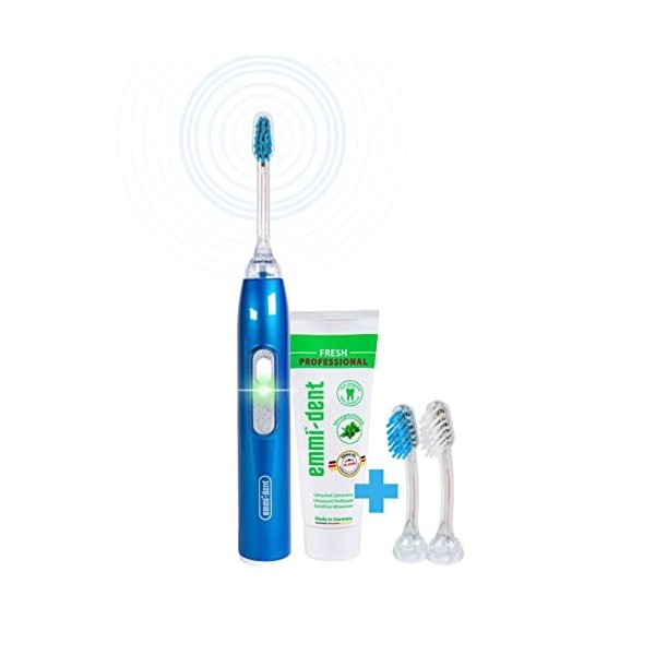 emmi®-dent Metallic Brosse à Dents Électrique à Ultrasons kit de Base Bleu I Idéal pour Dents et Gencives Sensibles I Bross