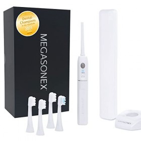 MEGASONEX Lot de 2 brosses à dents à ultrasons M8 - Avec 2 niveaux de vibrations - En plus de 2 têtes de brosse souples