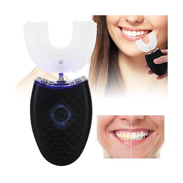 Brosse à dents électrique, brosse à dents adulte confortable en forme de U en silicone, pour les voyages à domicile black, Ad