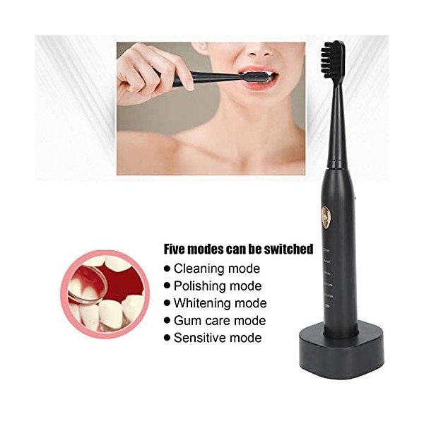 Brosse à dents de nettoyage, brosse à dents électrique adulte cinq modes IPX7 étanche rechargeable pour la maison pour les vo