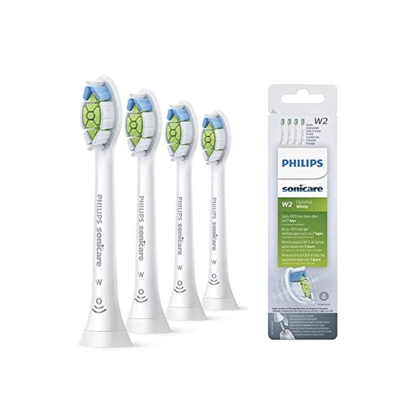 Philips Sonicare Lot de 4 têtes de brosses à dents électriques soniques W2 Optimal White pour des dents plus blanches, Blanc 