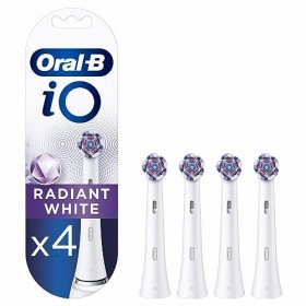 Oral-B iO Radiant White, Pack de 4, Têtes de Brosse à Dents Électrique, Élimination Profonde de la Plaque Dentaire, Blanchime