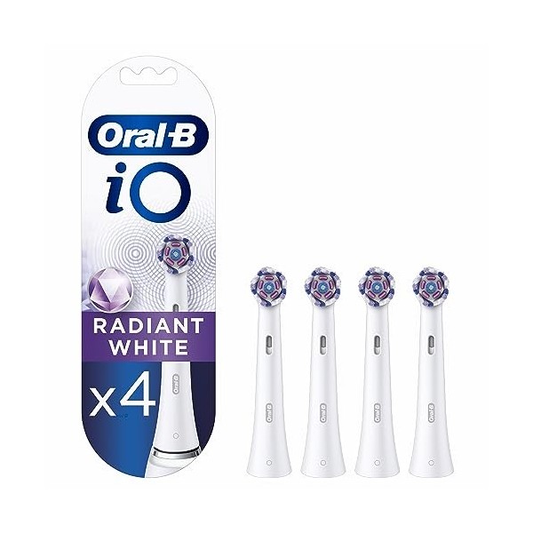 Oral-B iO Radiant White, Pack de 4, Têtes de Brosse à Dents Électrique, Élimination Profonde de la Plaque Dentaire, Blanchime