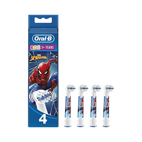Oral-B Kids Lot de 4 têtes de rechange pour brosse à dents électrique avec personnages Marvel Spider-Man, spécialement conçue