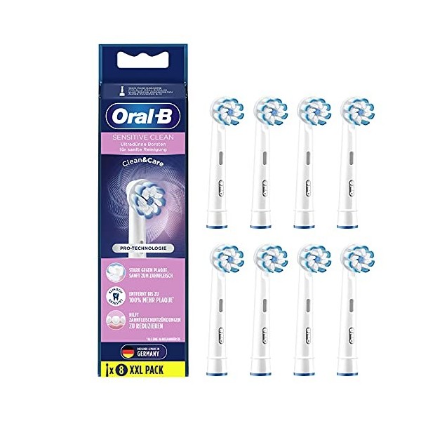 Oral-B Sensitive Clean Brossettes De Rechange Pour Brosse À Dents Électrique Format Spécial Boîte Aux Lettres, Pack De 8, Bla