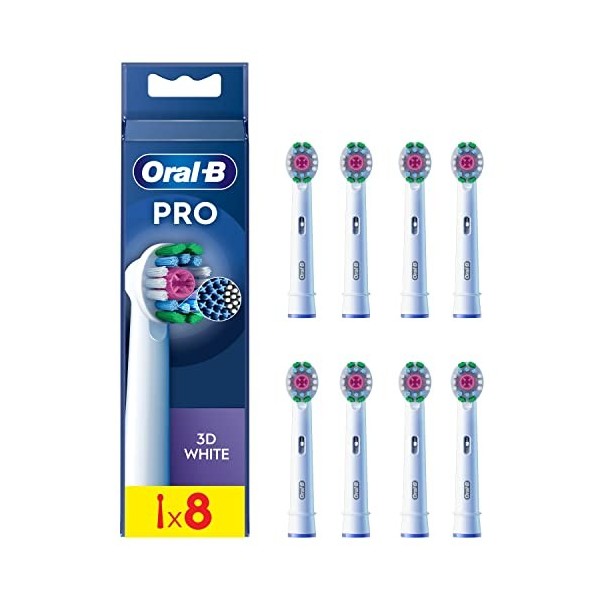 Oral-B Pro 3D White Brossettes pour Brosse à dents électriques, Pack De 8 Unités