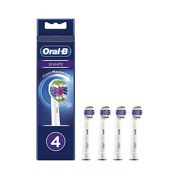 Oral-B 3D White - Lot de 4 têtes de rechange pour brosse à dents électrique avec technologie CleanMaximiser