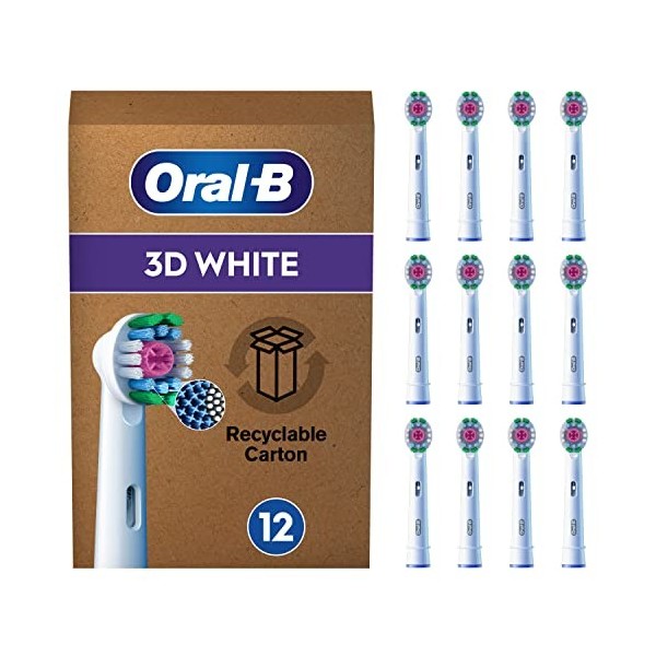 Oral-B Pro 3D White Brossettes pour Brosse à dents électriques, Pack De 12 Unités, Convient À Une Boîte Aux Lettres