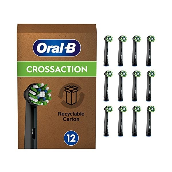 Oral-B Cross Action Brossette Pour Brosse À Dents Électrique Noire, Lot De 12, Convient À Une Boîte Aux Lettres