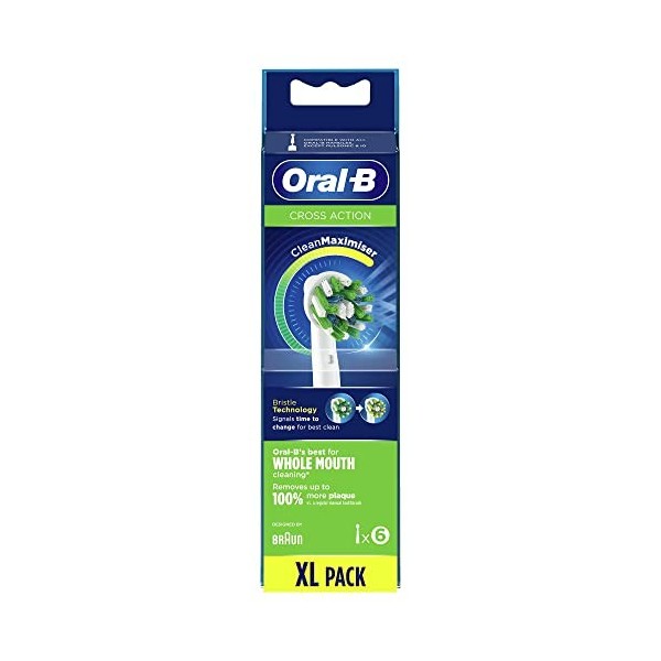 Oral-B CrossAction Brossettes de Rechange Pack de 6 Avec Technologie CleanMaximiser, Clean Maximiser pour Brosse à Dents Él
