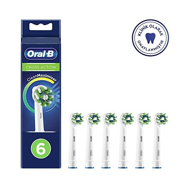 Oral-B CrossAction Brossettes de Rechange Pack de 6 Avec Technologie CleanMaximiser, Clean Maximiser pour Brosse à Dents Él