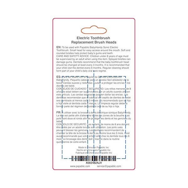 Papablic – Lot de 2 têtes de rechange pour brosse à dents électrique BabyHandy Sonic 18-36 mois