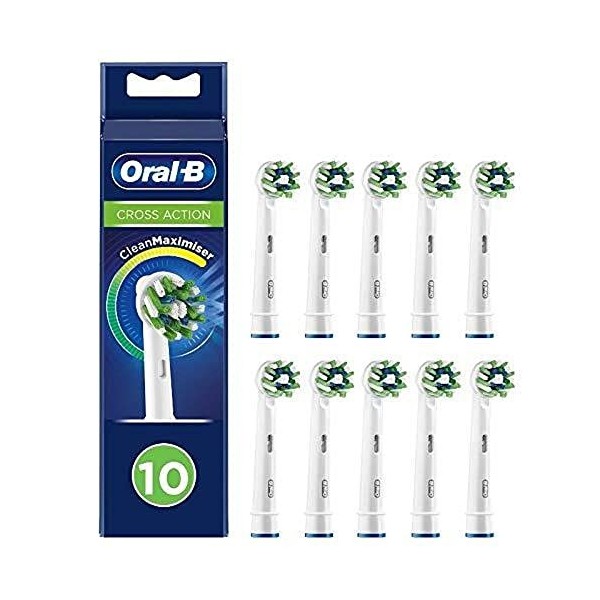 Oral-B CrossAction Lot de 10 brossettes de brossage avec poils CleanMaximiser pour le nettoyage de la bouche