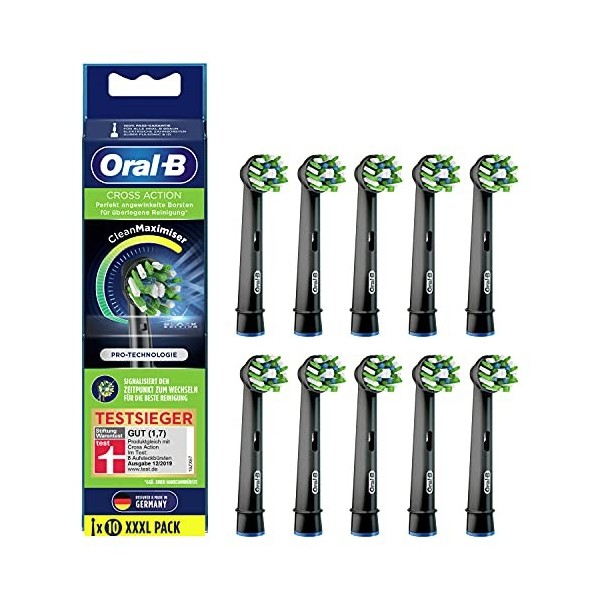 Oral-B CrossAction Lot de 10 brossettes de rechange pour brosse à dents électrique Noir